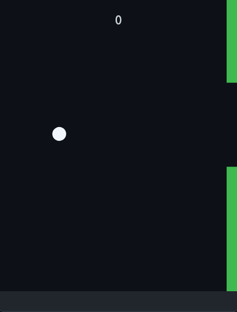 Flappy Bird gameplay: bird navigating pipe gaps, dying, and restarting